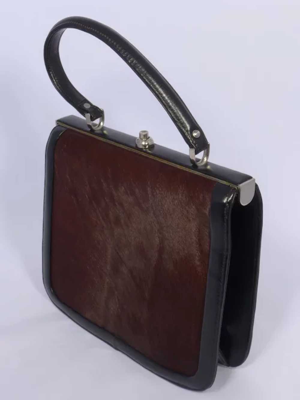 Vintage 1960s Pony Hair Handbag Brown and Black - image 8