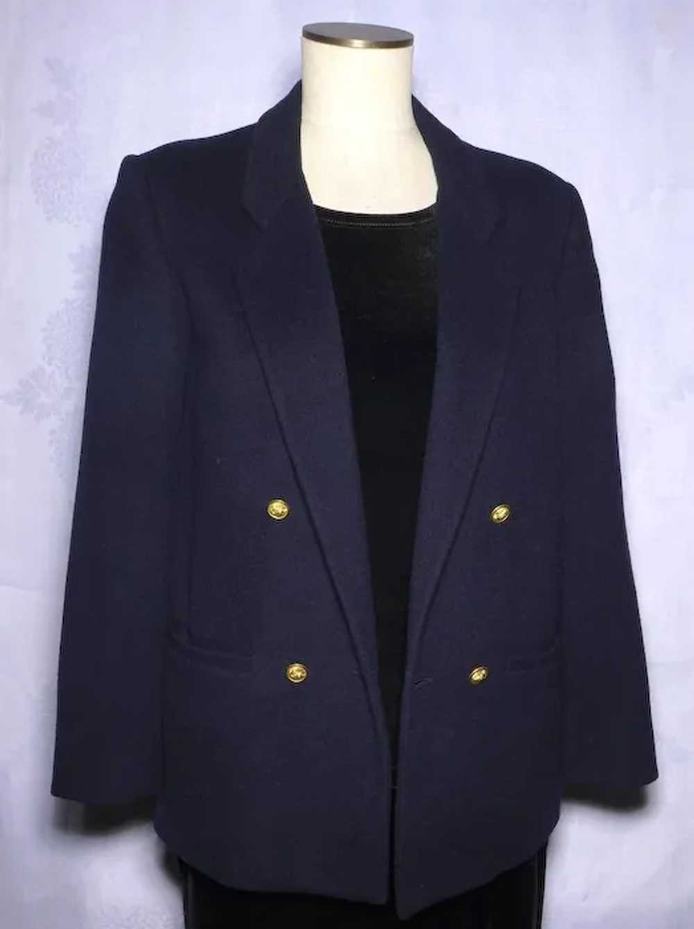 Vintage 1980s Cashmere Navy Blue Blazer/Jacket/Co… - image 7