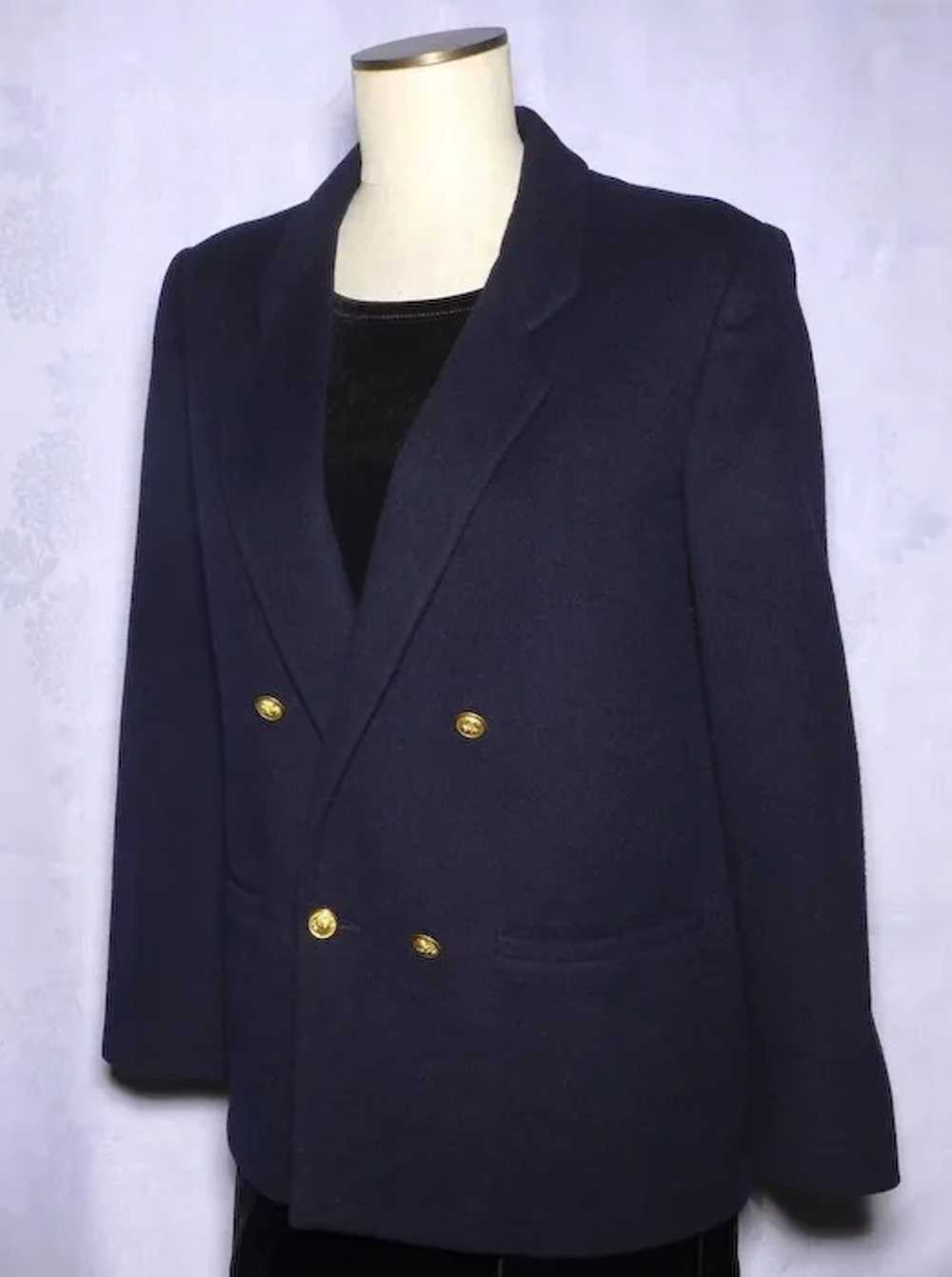 Vintage 1980s Cashmere Navy Blue Blazer/Jacket/Co… - image 9
