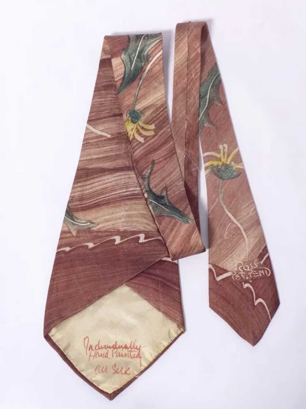 Vintage 1940s Hand Painted Silk Necktie Tie Signe… - image 2