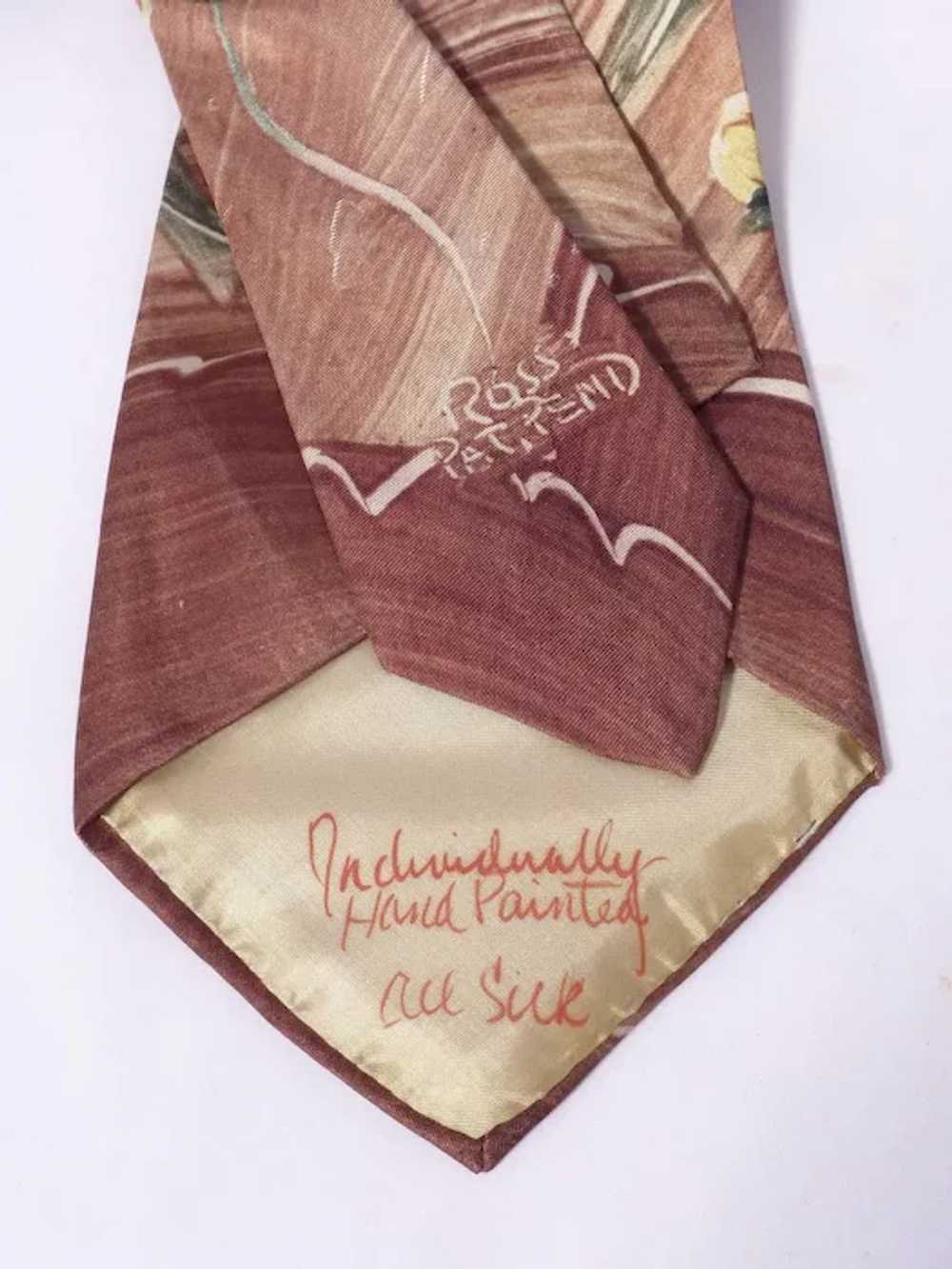 Vintage 1940s Hand Painted Silk Necktie Tie Signe… - image 3