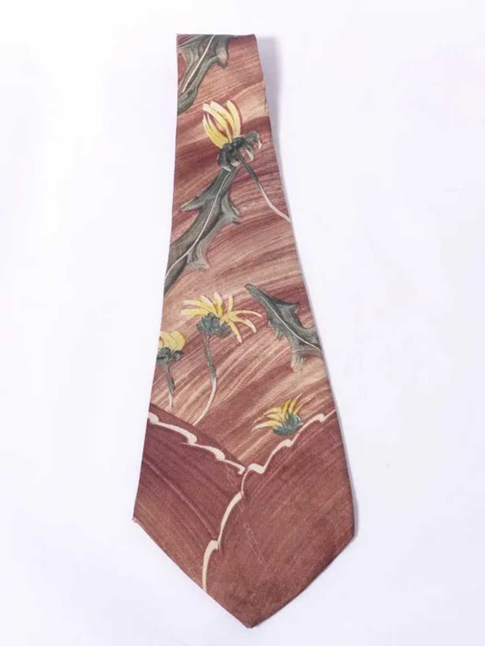 Vintage 1940s Hand Painted Silk Necktie Tie Signe… - image 5