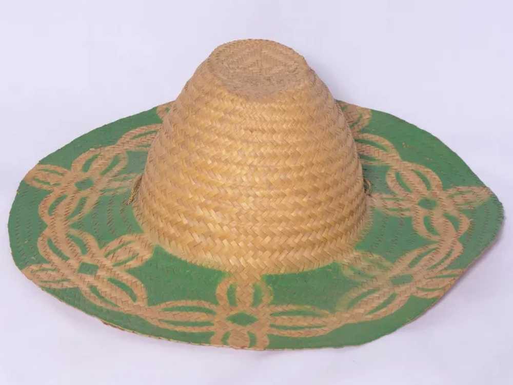 Vintage 1940s Straw Garden Hat Painted Design VFG… - image 6