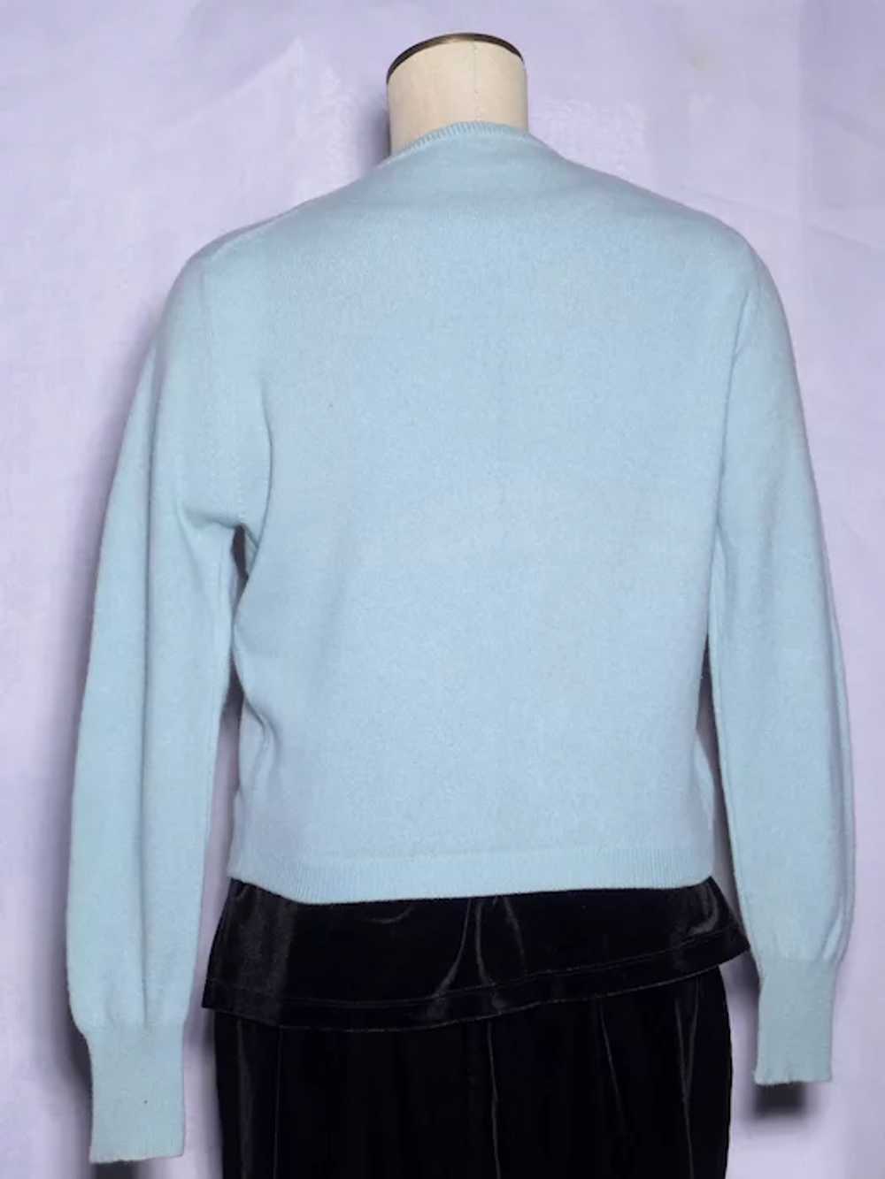 Vintage 1950s Powder Blue Cashmere Cardigan Sweat… - image 3