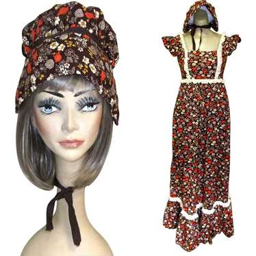 Vintage Maxie Dress & Bonnet, 70's Little House o… - image 1
