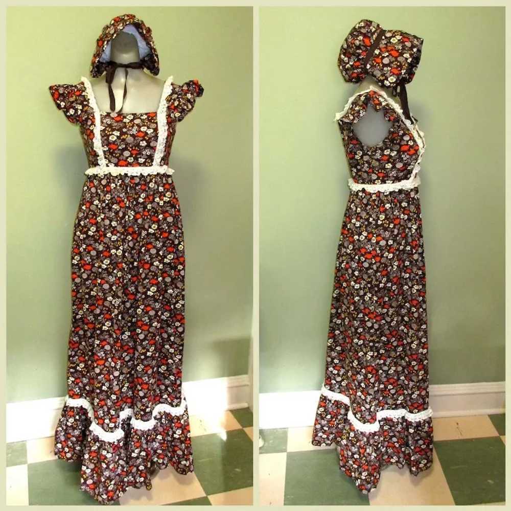 Vintage Maxie Dress & Bonnet, 70's Little House o… - image 2