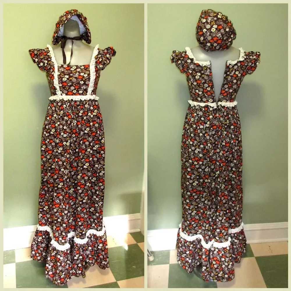 Vintage Maxie Dress & Bonnet, 70's Little House o… - image 5