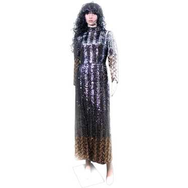 Calderon Metallic Sequins Dress BLING Long 1970s … - image 1