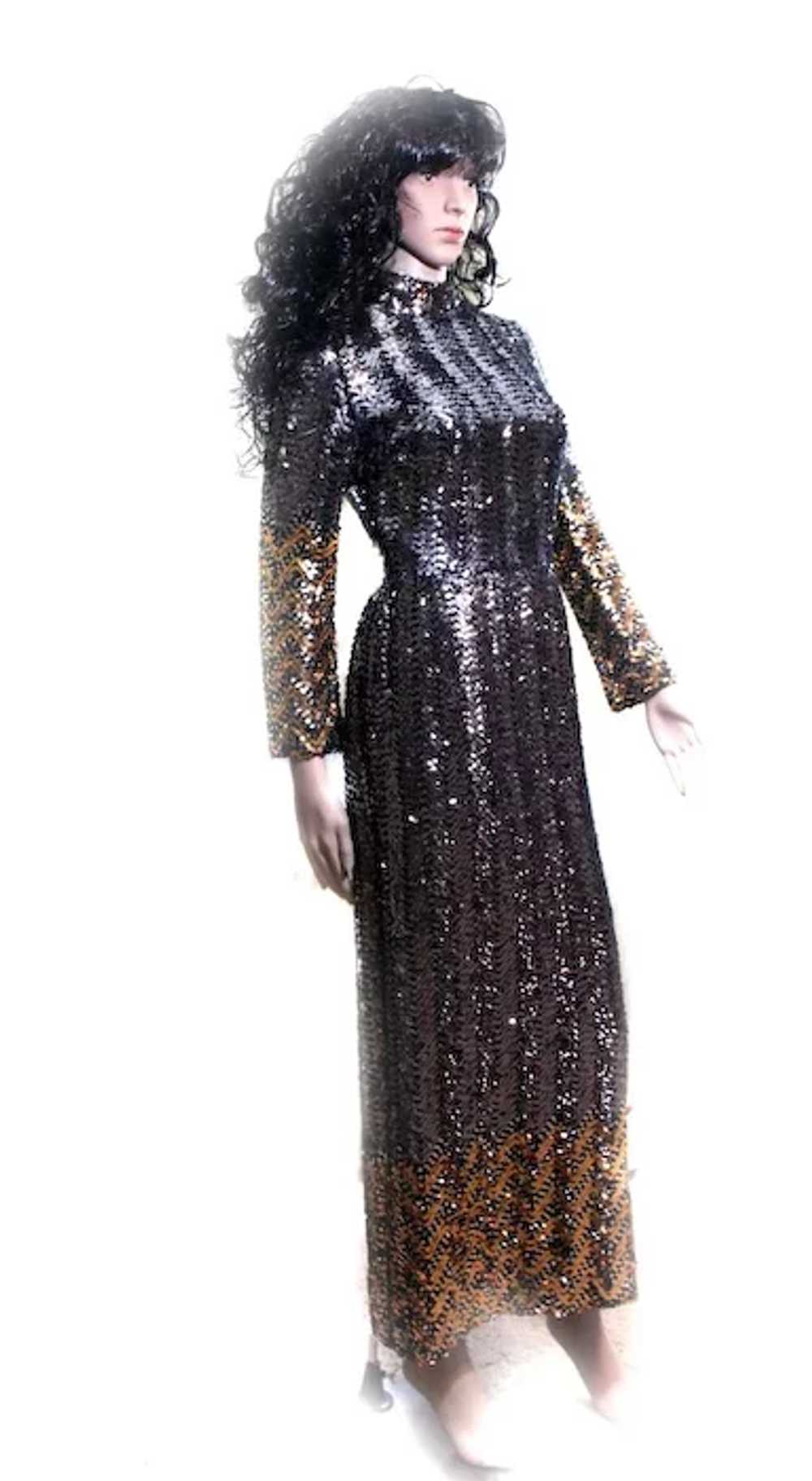 Calderon Metallic Sequins Dress BLING Long 1970s … - image 2