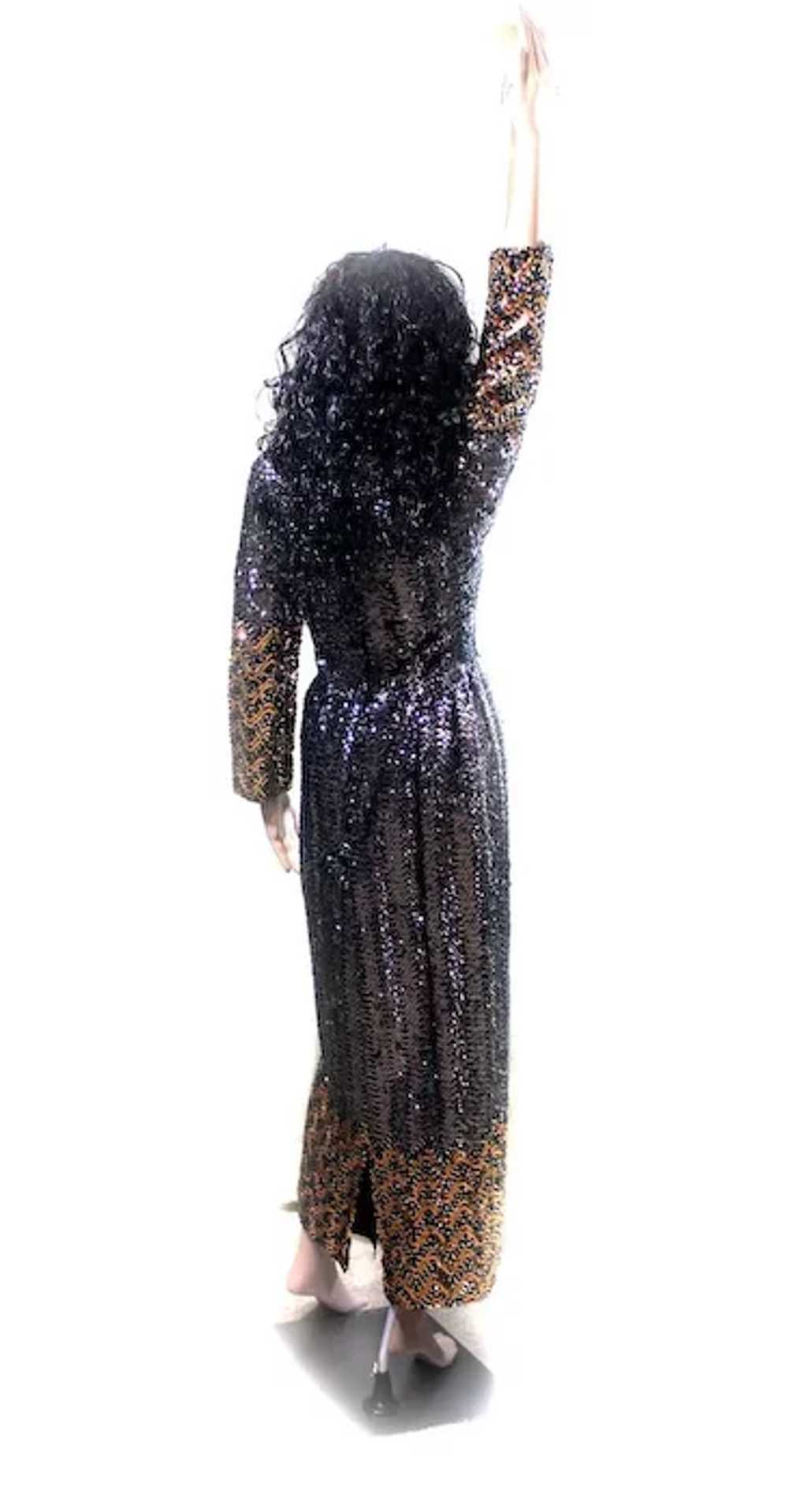 Calderon Metallic Sequins Dress BLING Long 1970s … - image 3