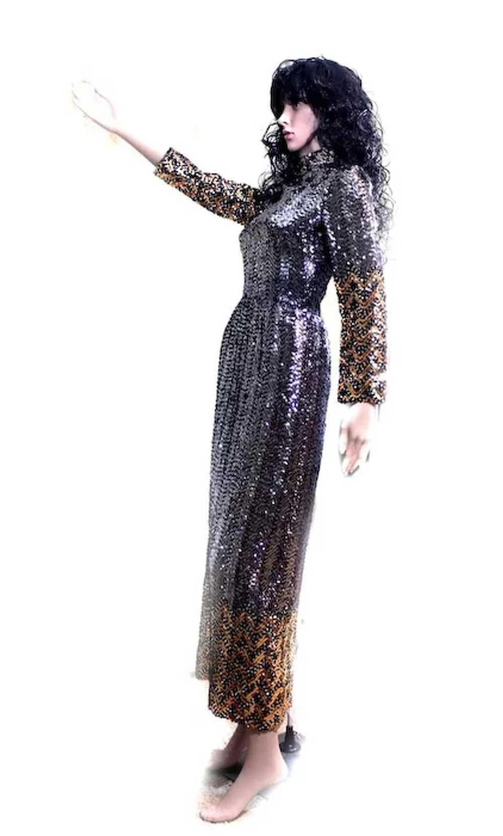 Calderon Metallic Sequins Dress BLING Long 1970s … - image 4