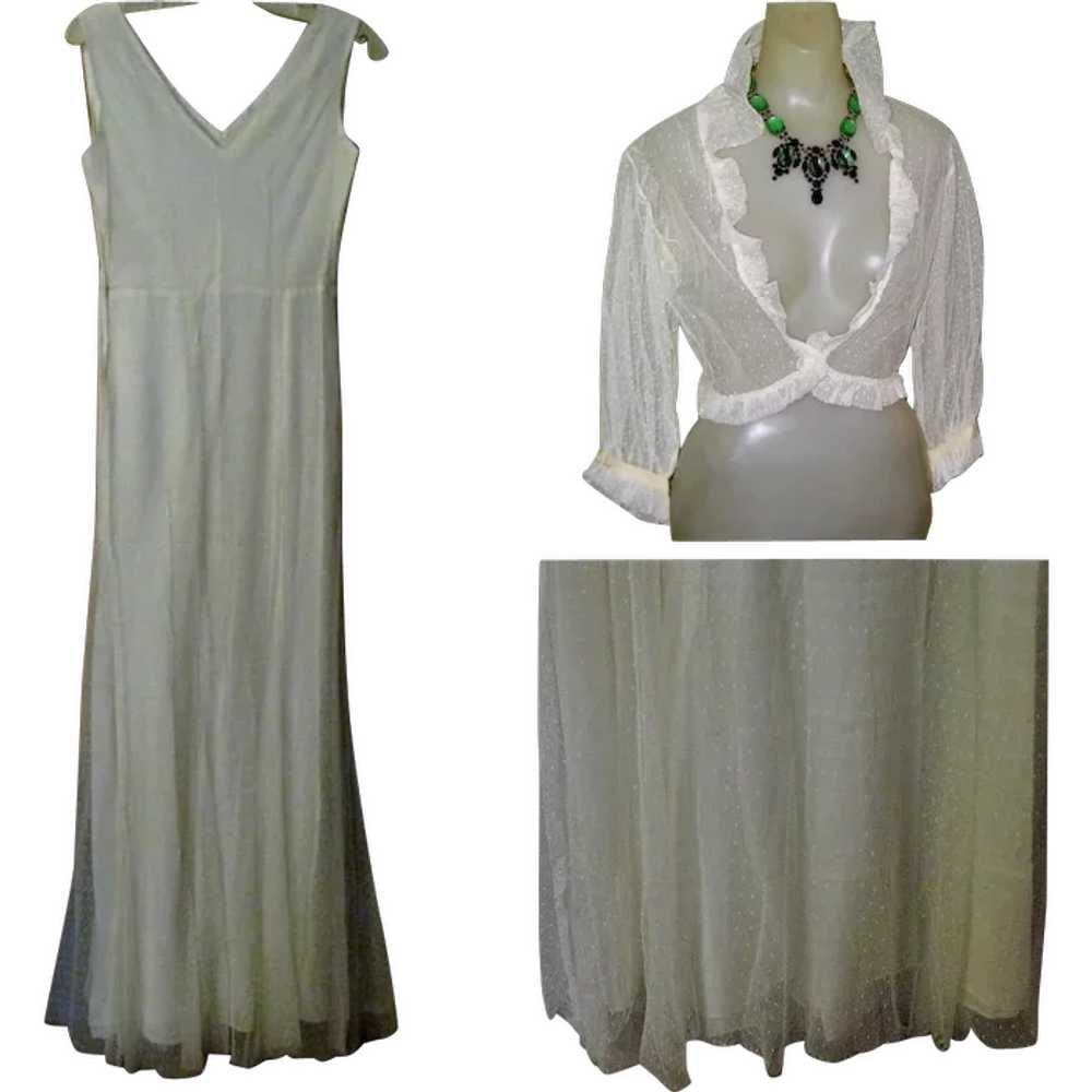 Deco 1930's Silk  Nightgown &amp; Bed Jacket, Pei… - image 2