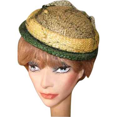 Vintage 40's Hat, Chanda, Green Brimmed Summer St… - image 1