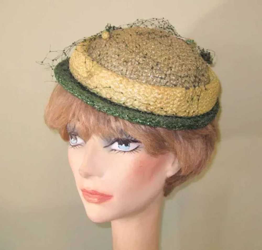 Vintage 40's Hat, Chanda, Green Brimmed Summer St… - image 2