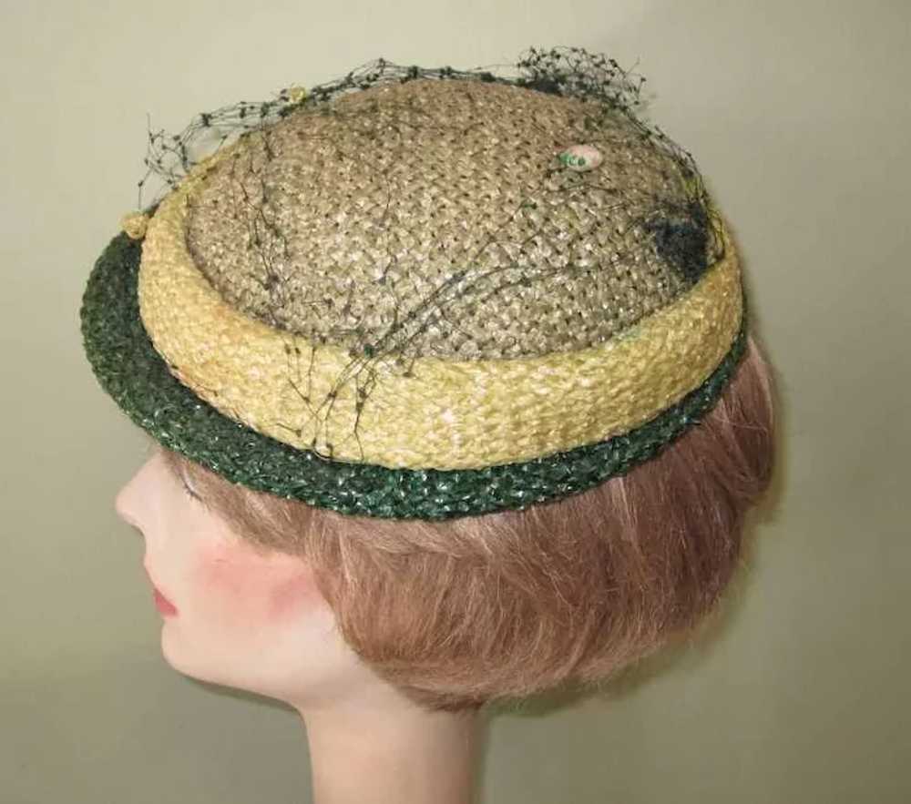Vintage 40's Hat, Chanda, Green Brimmed Summer St… - image 3
