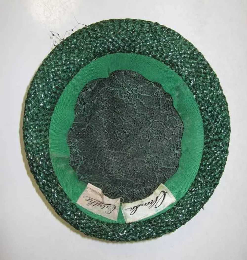 Vintage 40's Hat, Chanda, Green Brimmed Summer St… - image 4