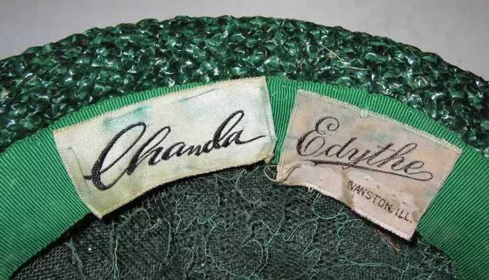Vintage 40's Hat, Chanda, Green Brimmed Summer St… - image 5