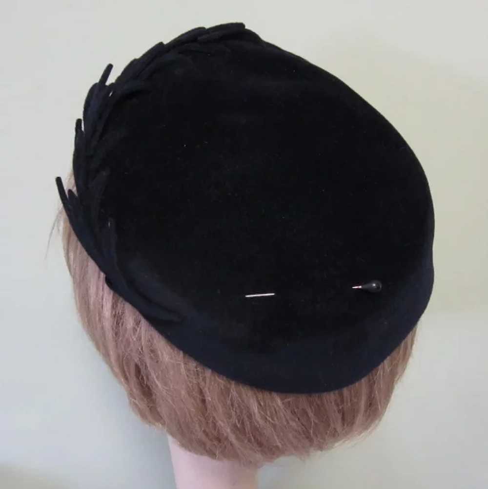 Vintage Black Hat, Velvet, French, 1940's - image 3