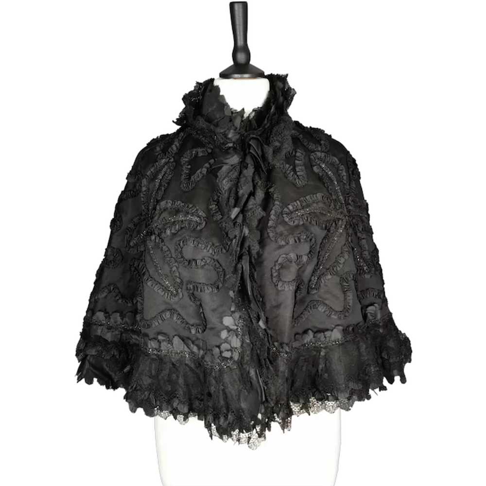 Antique Victorian mourning cape, French jet, Taffeta,… - Gem