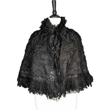 Antique Victorian mourning cape, French jet, Taff… - image 1