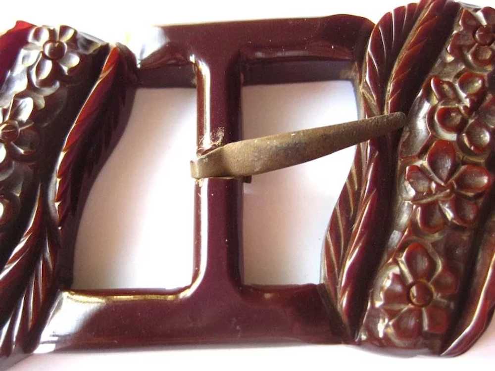 Carved Bakelite Buckle With Floral Design Vintage… - image 2