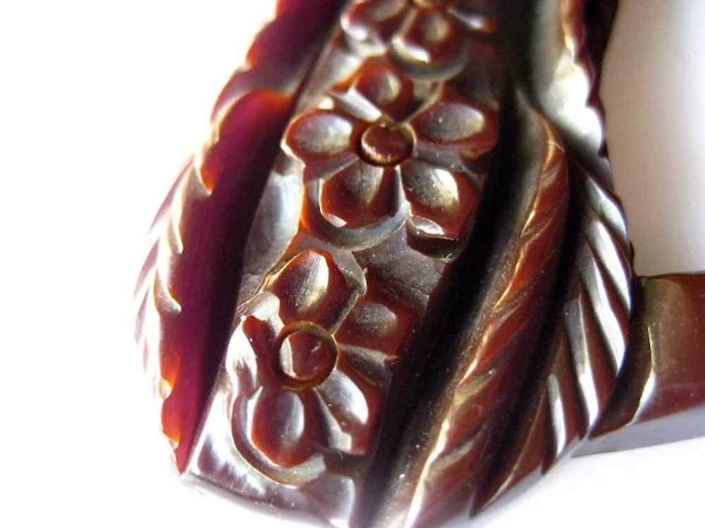 Carved Bakelite Buckle With Floral Design Vintage… - image 4