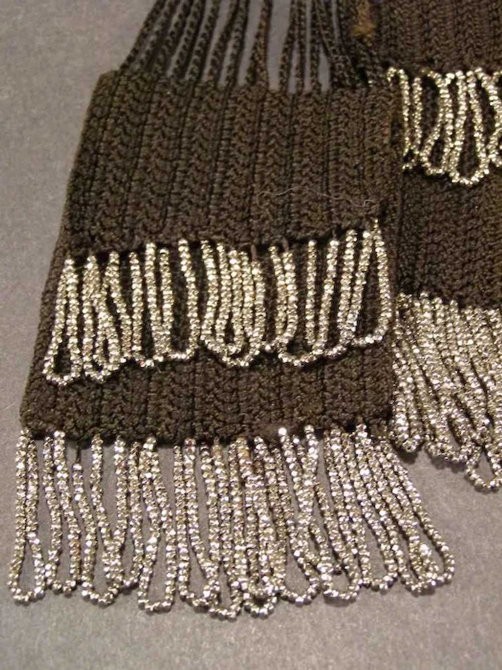 Antique Hand Bag Black Crochet Ring Floral Silver… - image 2