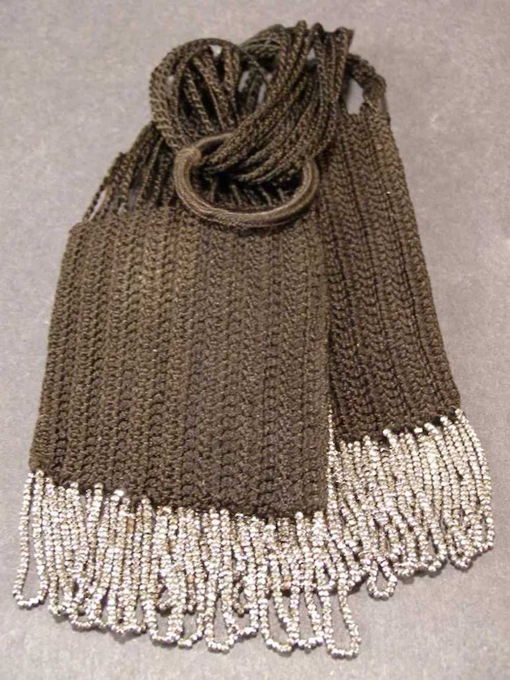 Antique Hand Bag Black Crochet Ring Floral Silver… - image 3