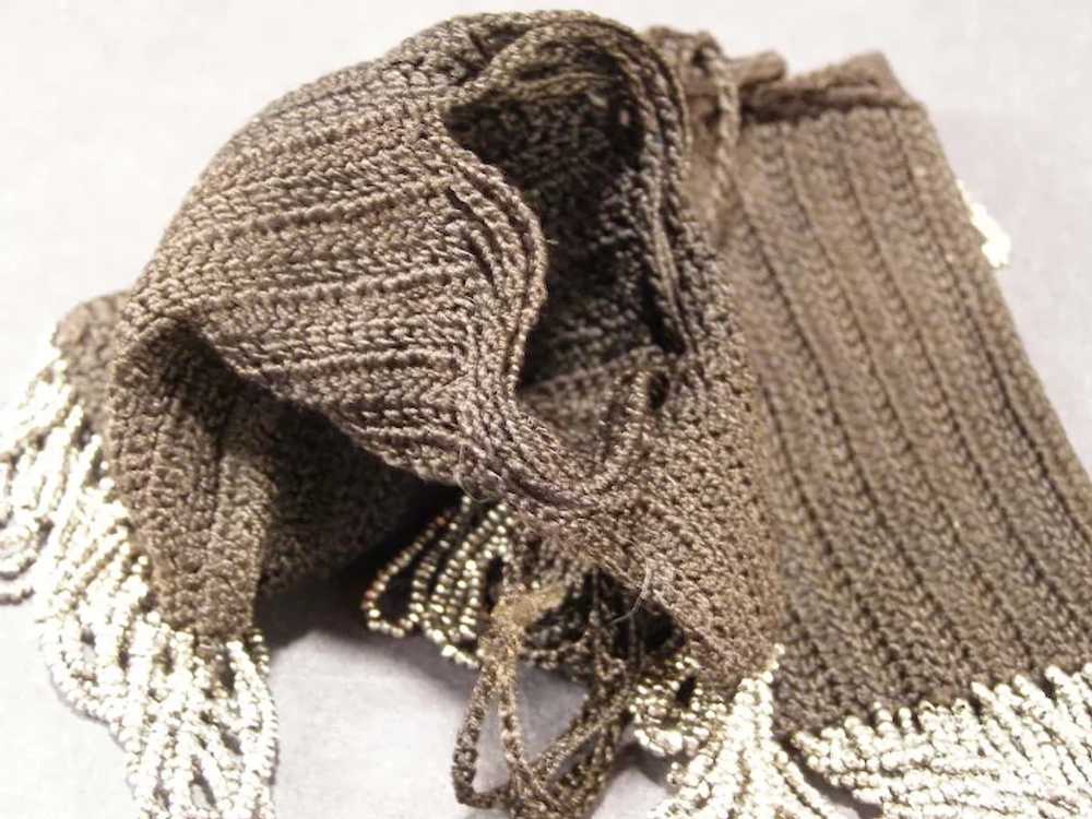 Antique Hand Bag Black Crochet Ring Floral Silver… - image 5