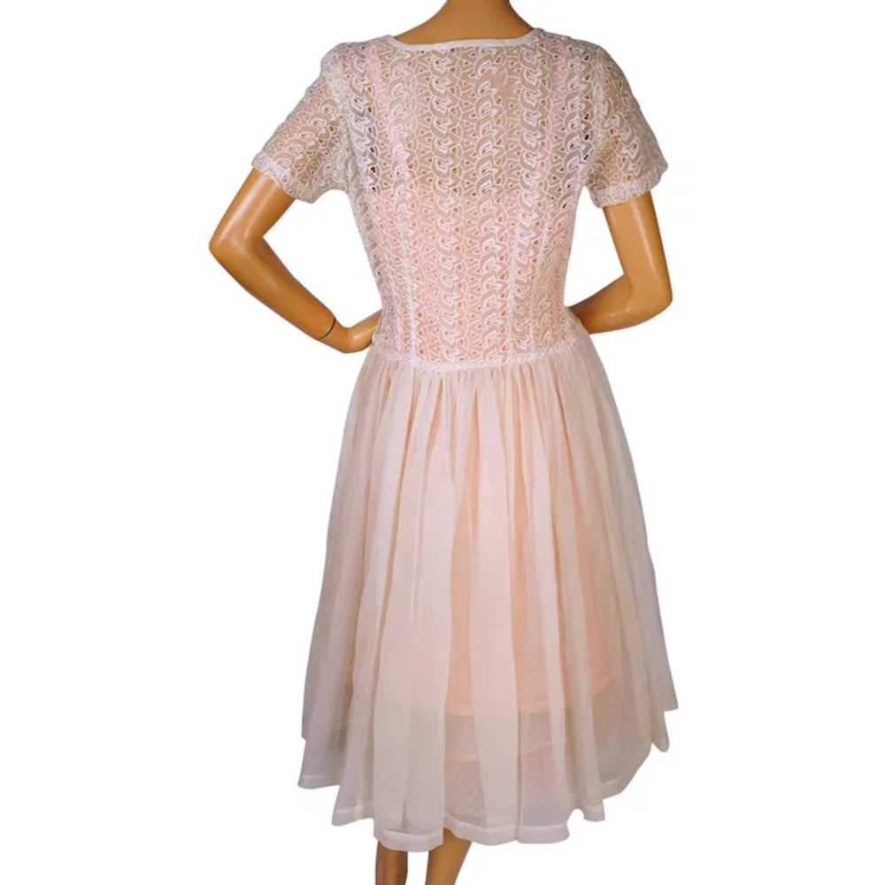 Vintage 1950s White Organdy Dress w Embroidered E… - image 3