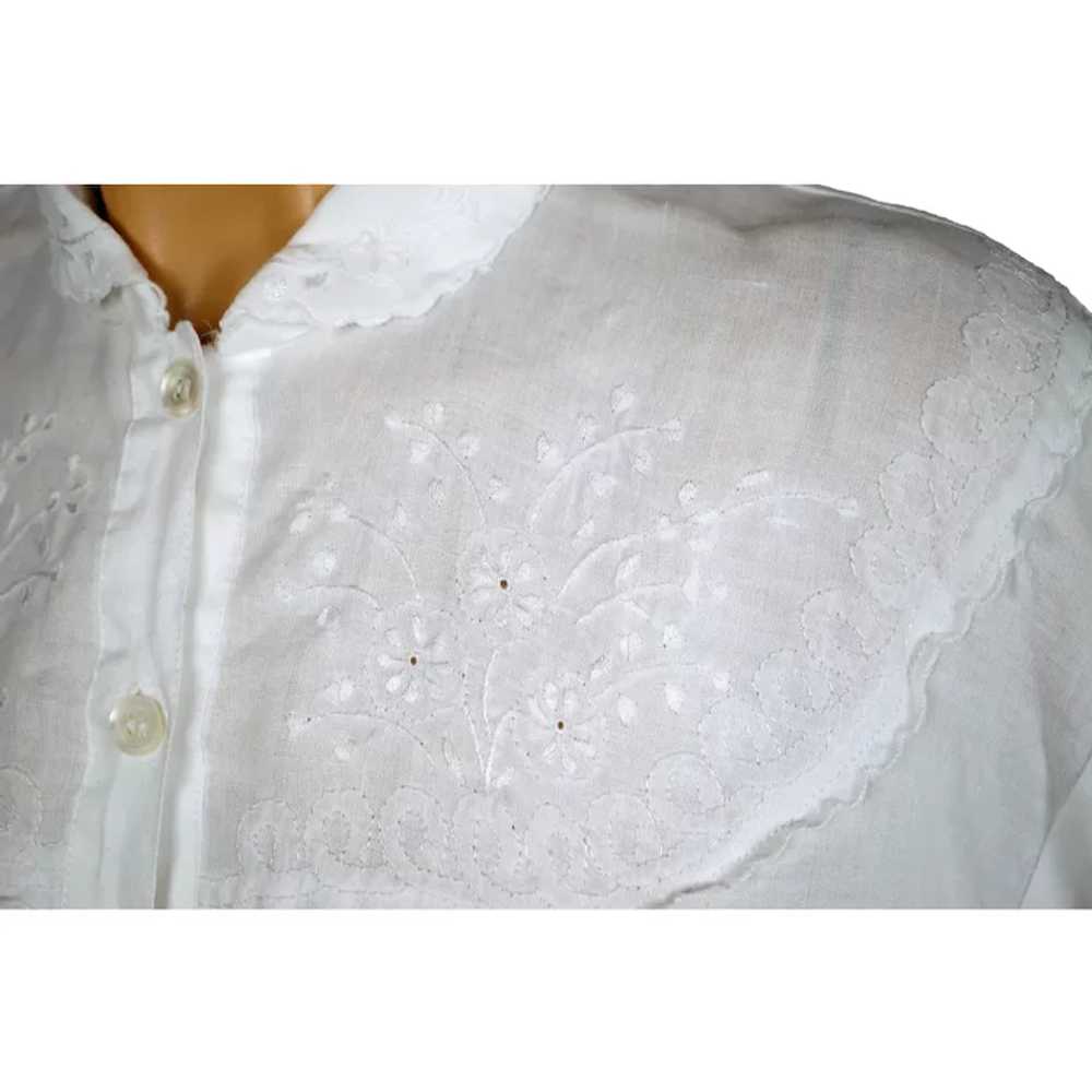 Antique White Cotton Linen Nightgown Nightie w Em… - image 5