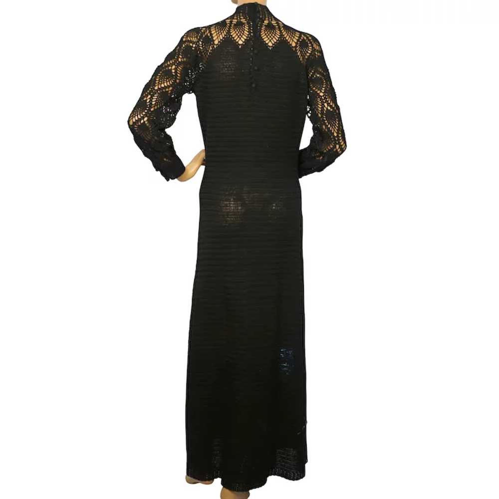 Vintage 1970s Black Crochet Knit Long Dress Size M - image 2
