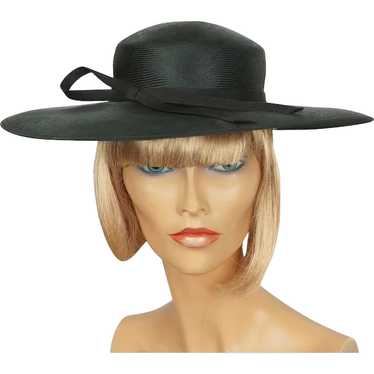 1970s Black Straw Hat - Wide Brim - Made in Engla… - image 1