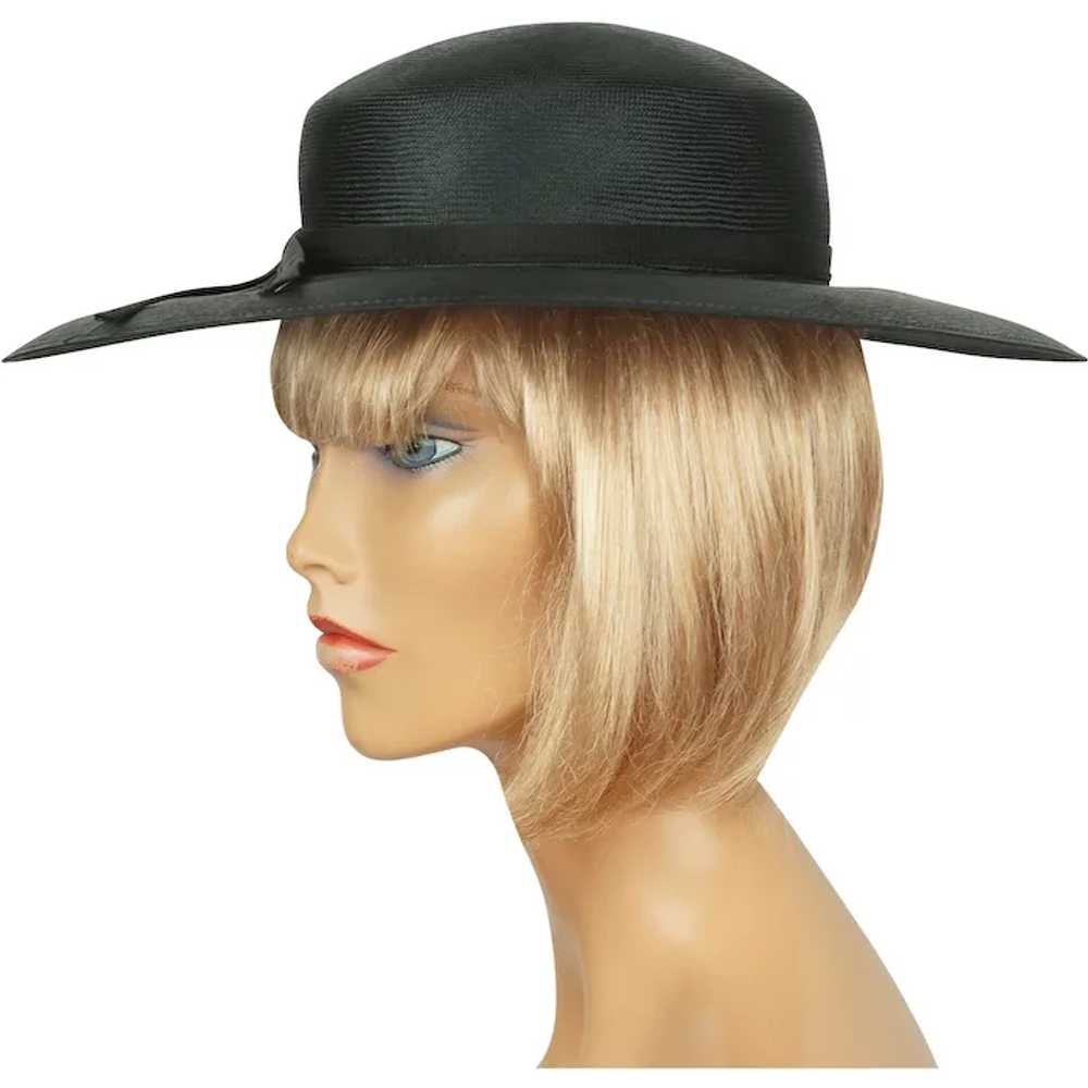 1970s Black Straw Hat - Wide Brim - Made in Engla… - image 2