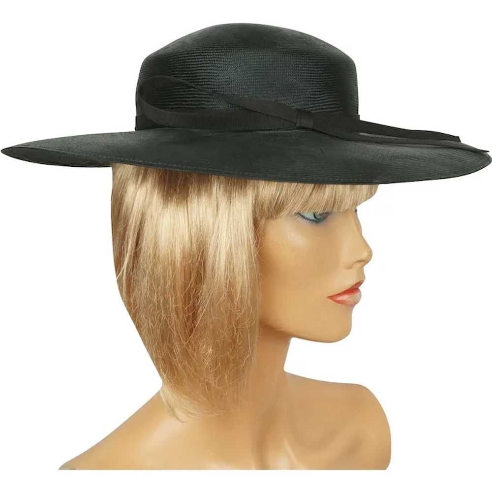 1970s Black Straw Hat - Wide Brim - Made in Engla… - image 4