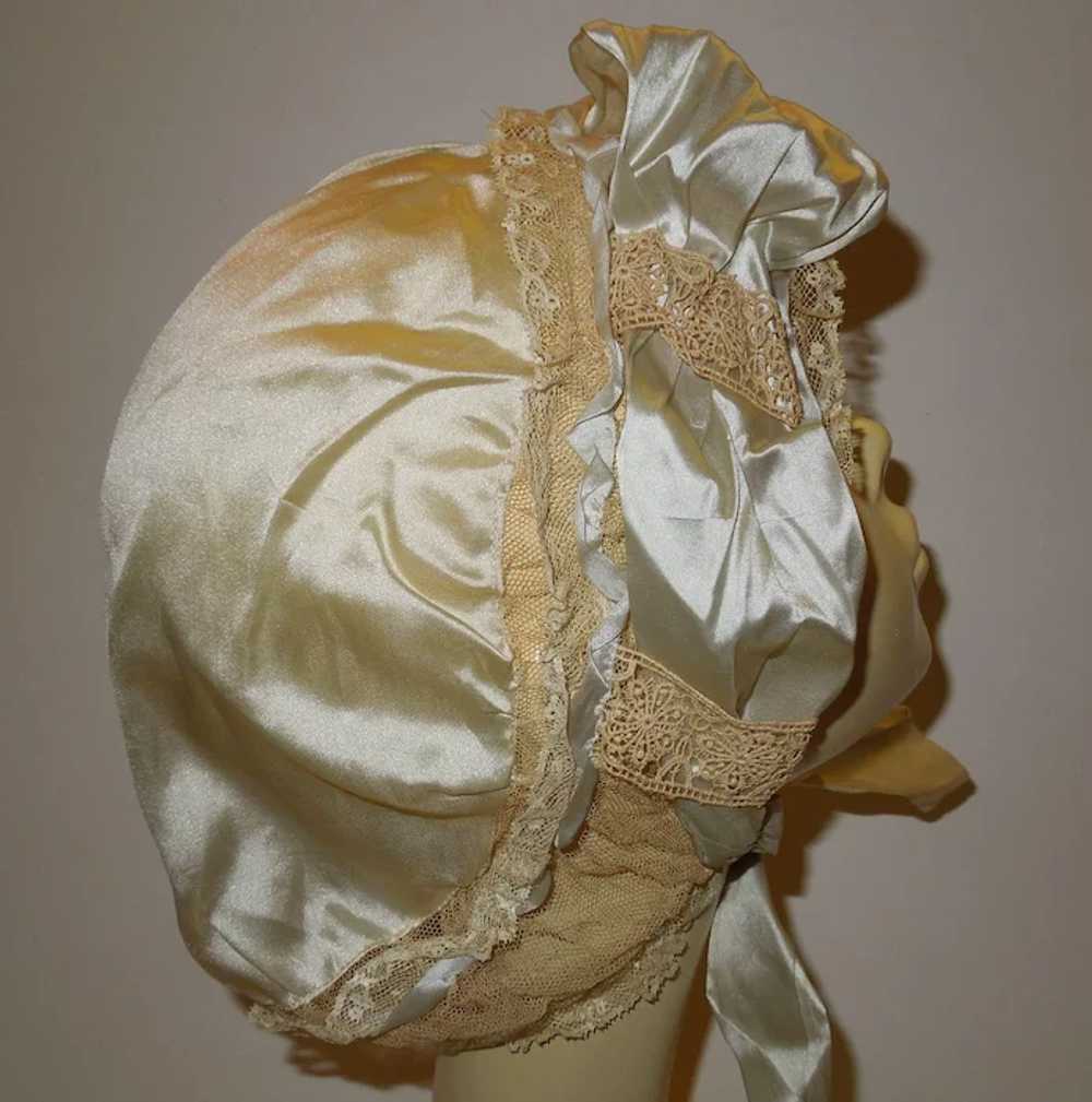 French Lace and Satin Victorian Sleep Cap or Bonn… - image 4