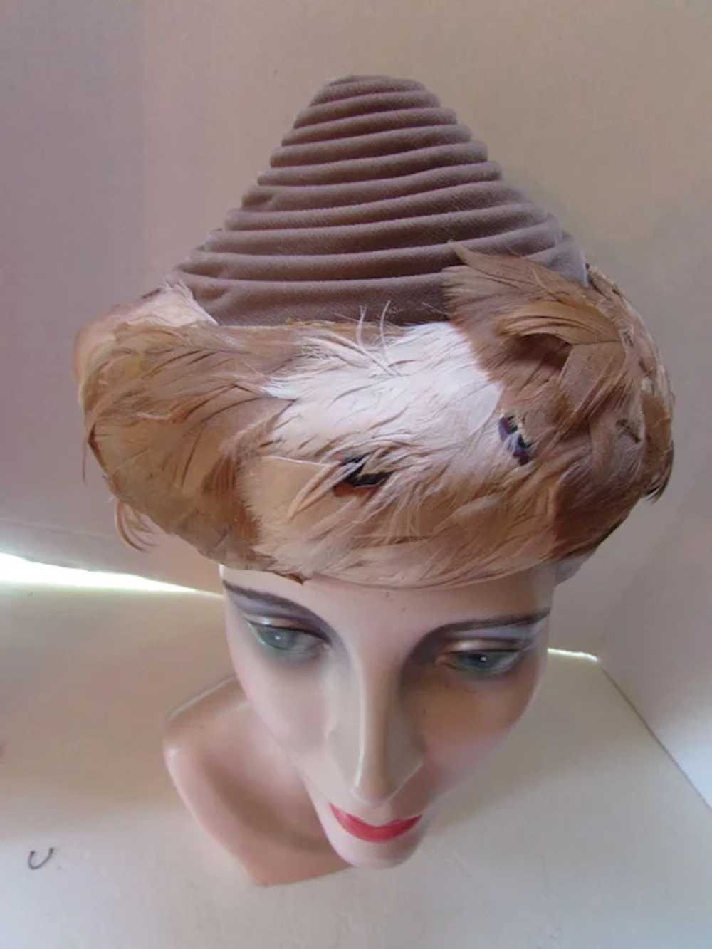 Unusual Conical Hat in Coils of Cocoa Velvet and … - image 3