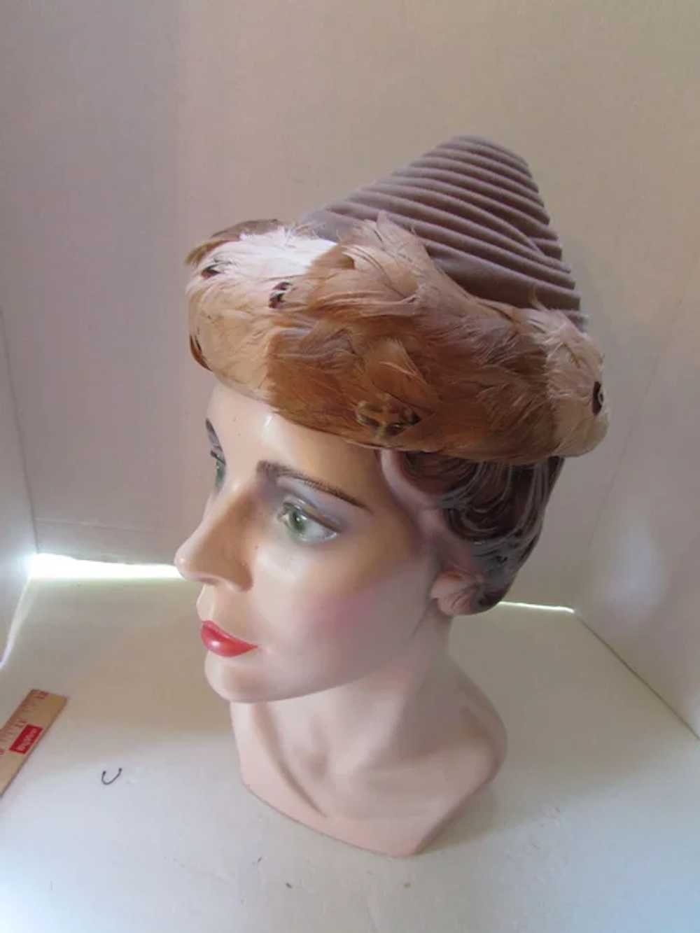 Unusual Conical Hat in Coils of Cocoa Velvet and … - image 7