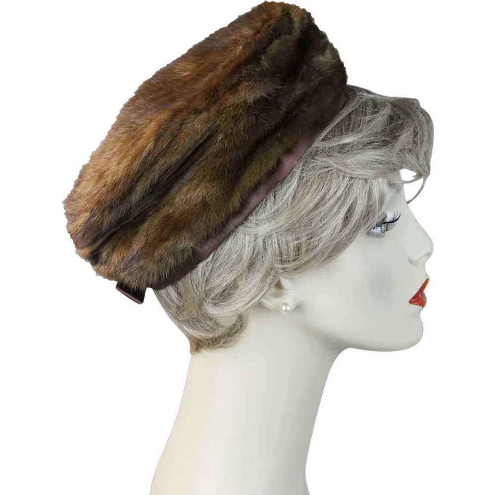 1960s Brown Mink Pillbox Hat by Christine - image 1