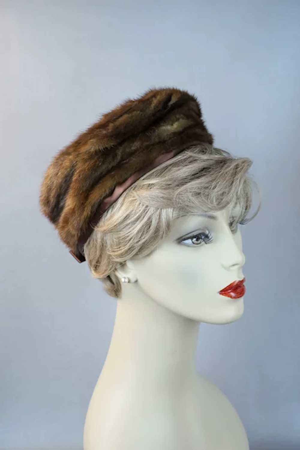 1960s Brown Mink Pillbox Hat by Christine - image 3