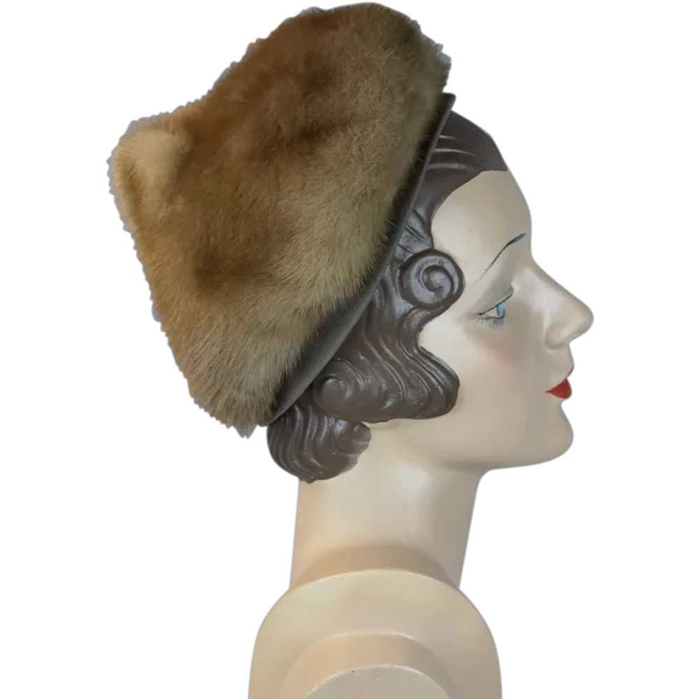 60s Light Brown Mink Pixie Hat by Bettina, Size 21 - image 1