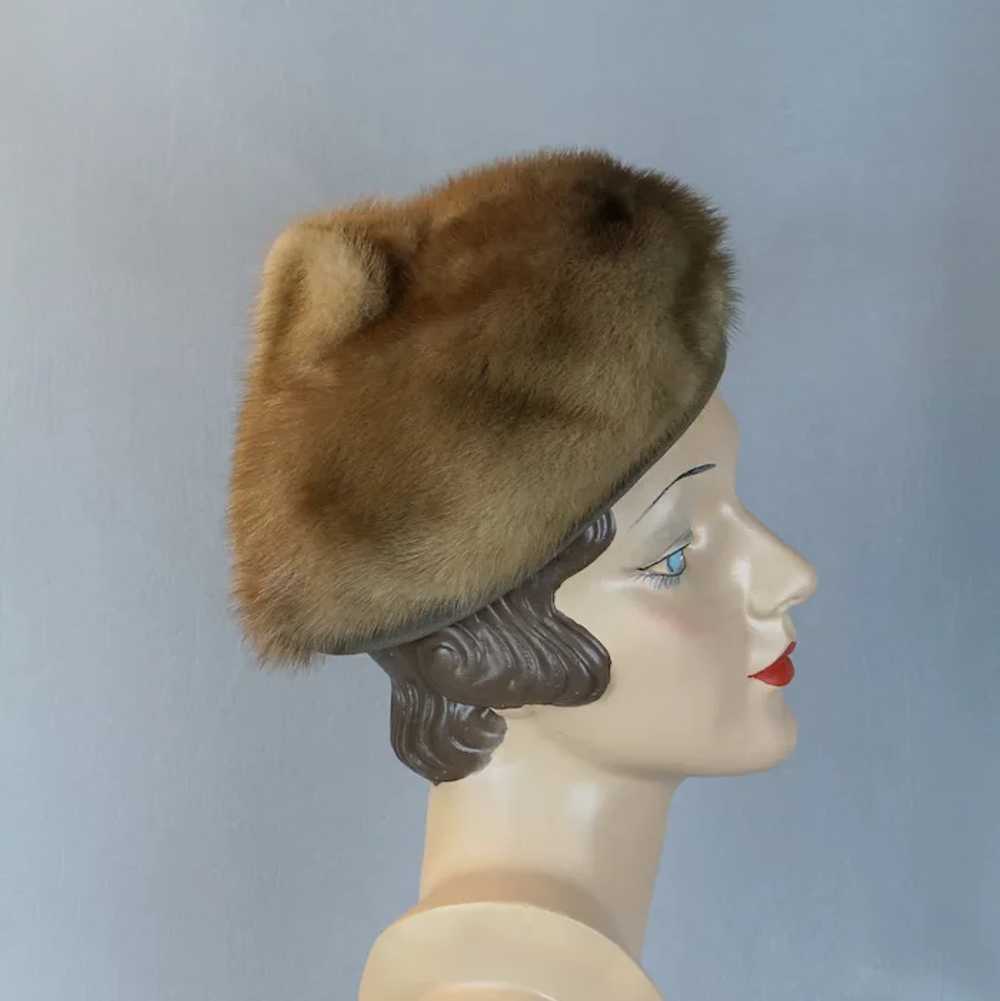 60s Light Brown Mink Pixie Hat by Bettina, Size 21 - image 3