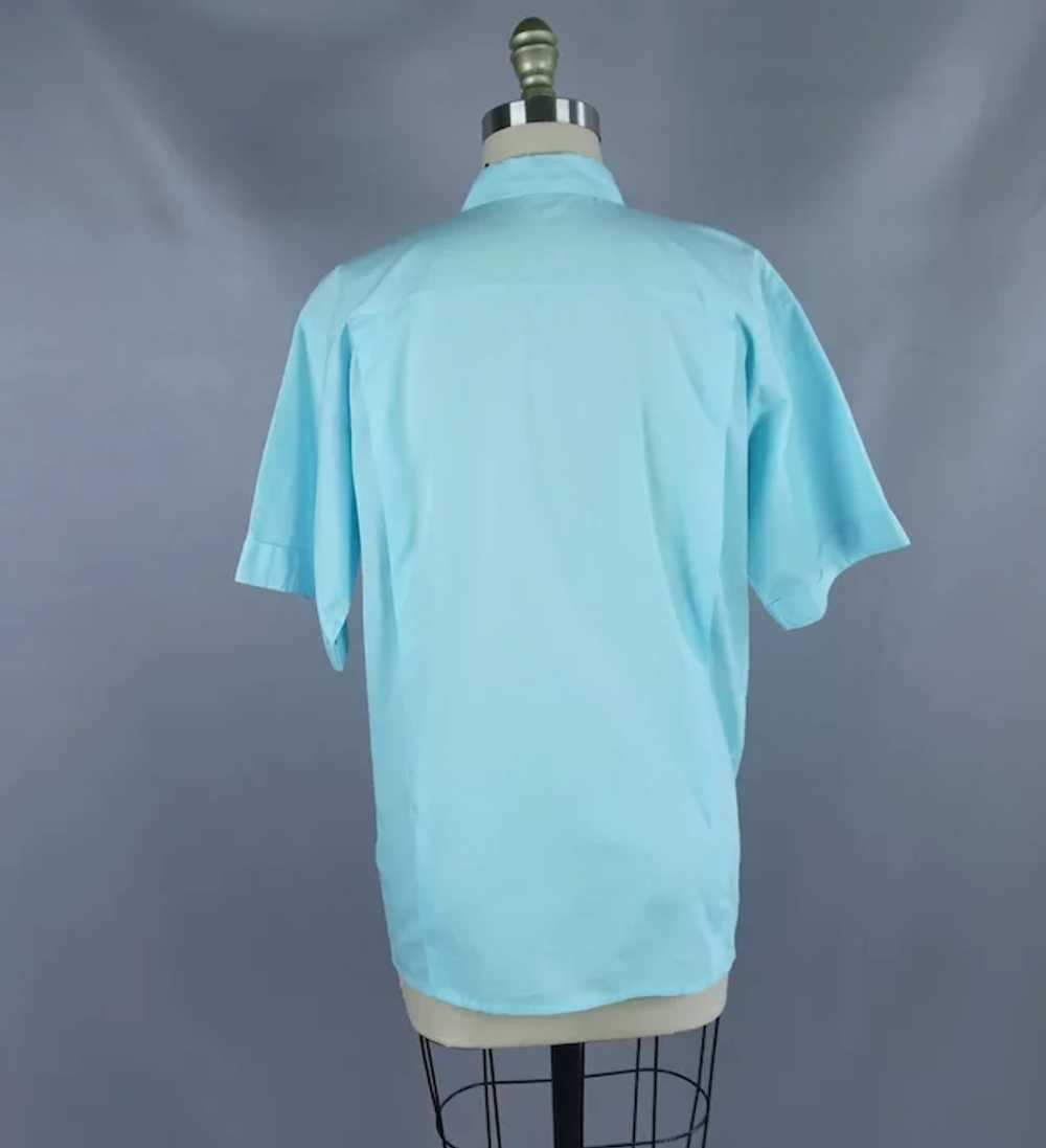 90s Teal Cotton Short Sleeve Button Front Blouse … - image 3