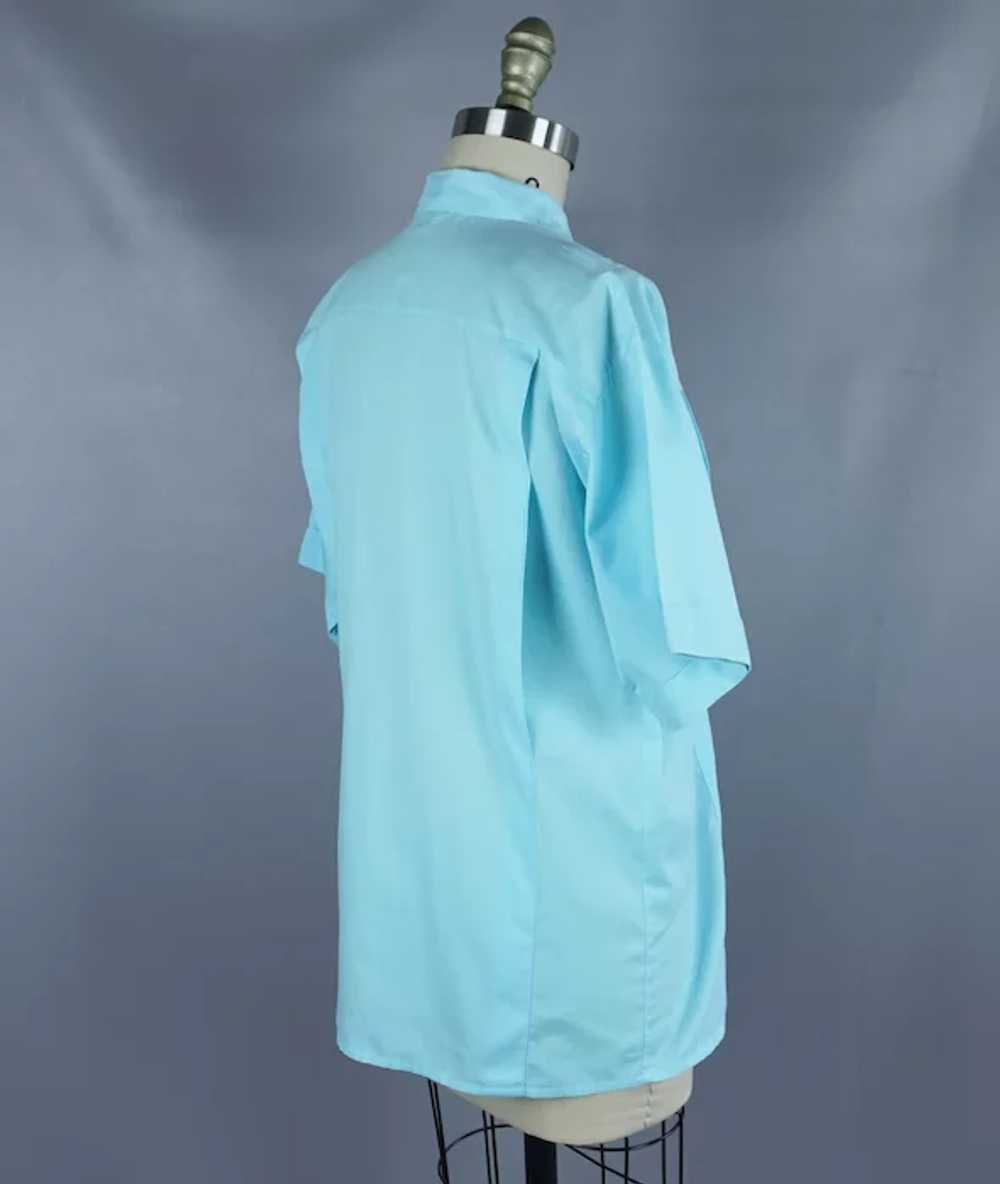 90s Teal Cotton Short Sleeve Button Front Blouse … - image 4