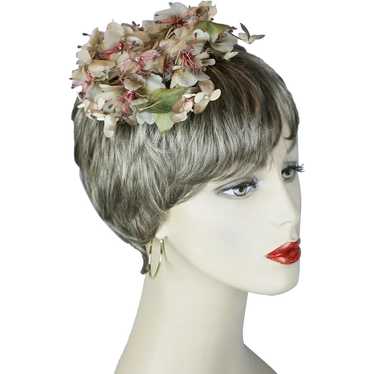 60s Beige and Pink Silk Floral Hair Ornament, Whi… - image 1
