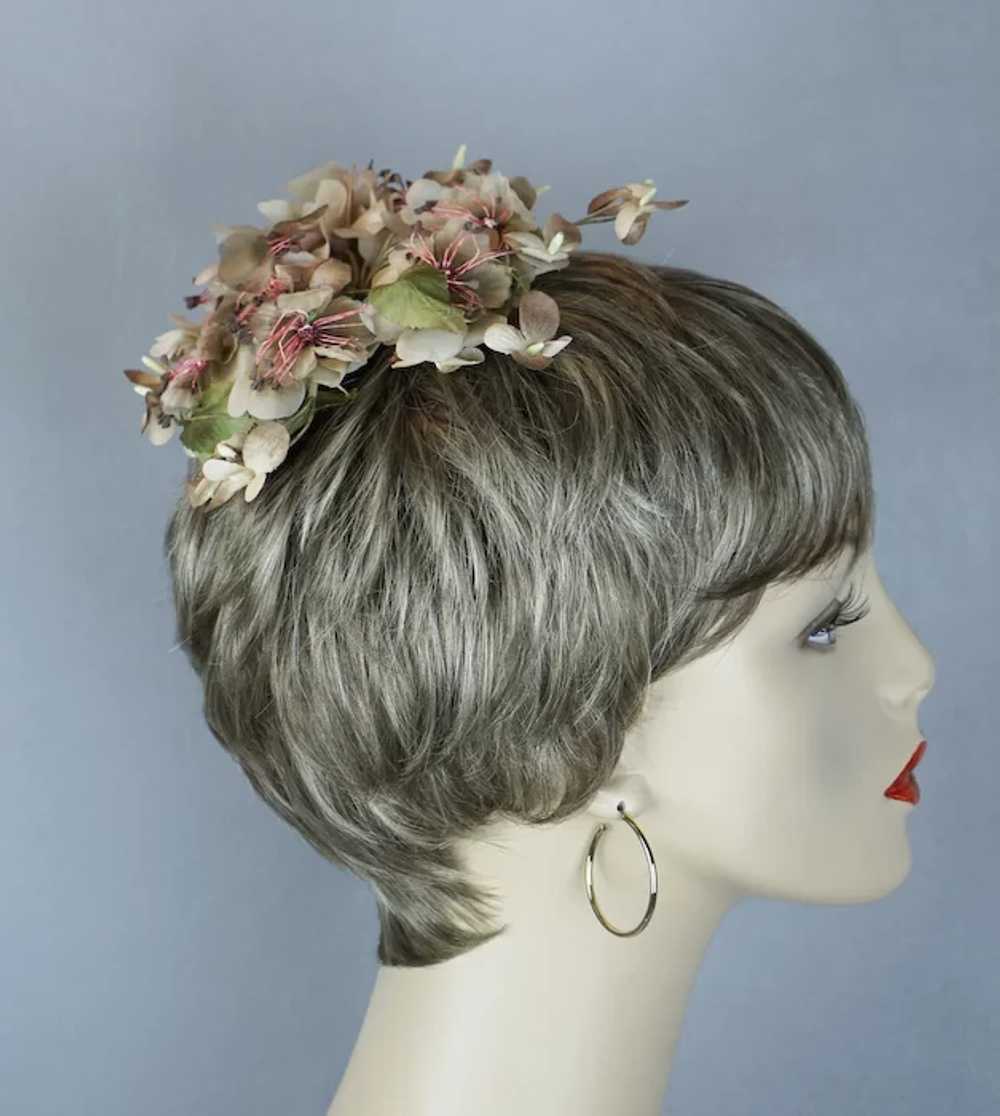 60s Beige and Pink Silk Floral Hair Ornament, Whi… - image 2
