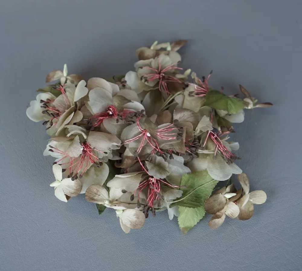 60s Beige and Pink Silk Floral Hair Ornament, Whi… - image 3