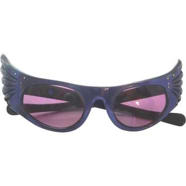 1950s French Women's Blue Cat Eye Sun EyeGlasses … - image 1
