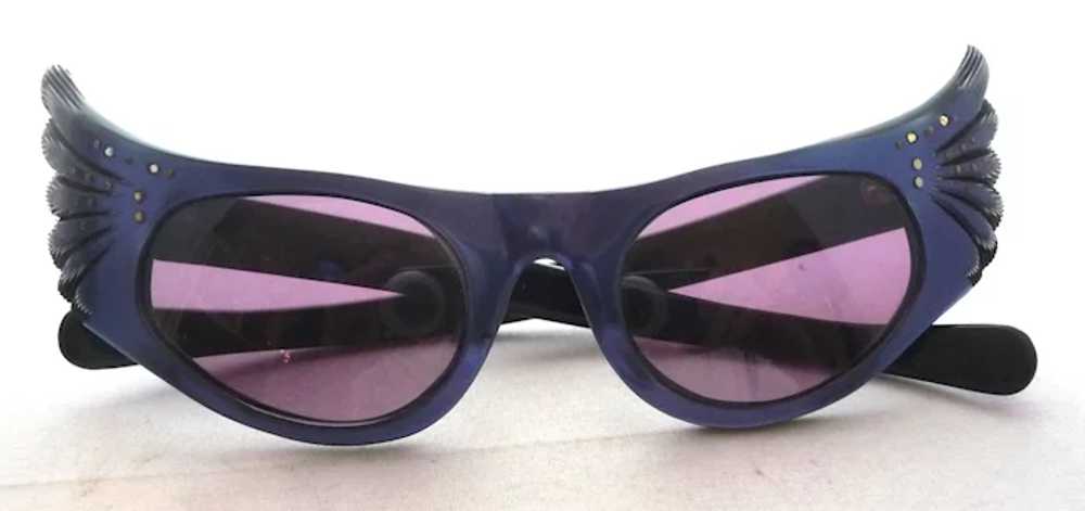 1950s French Women's Blue Cat Eye Sun EyeGlasses … - image 2