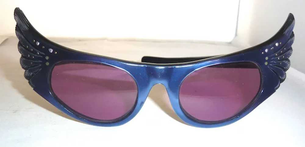 1950s French Women's Blue Cat Eye Sun EyeGlasses … - image 8